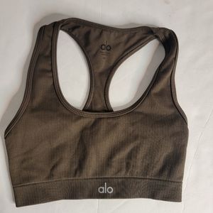 Alo Yoga Sz XS Sport Bra Ribbed Racer Back Brown